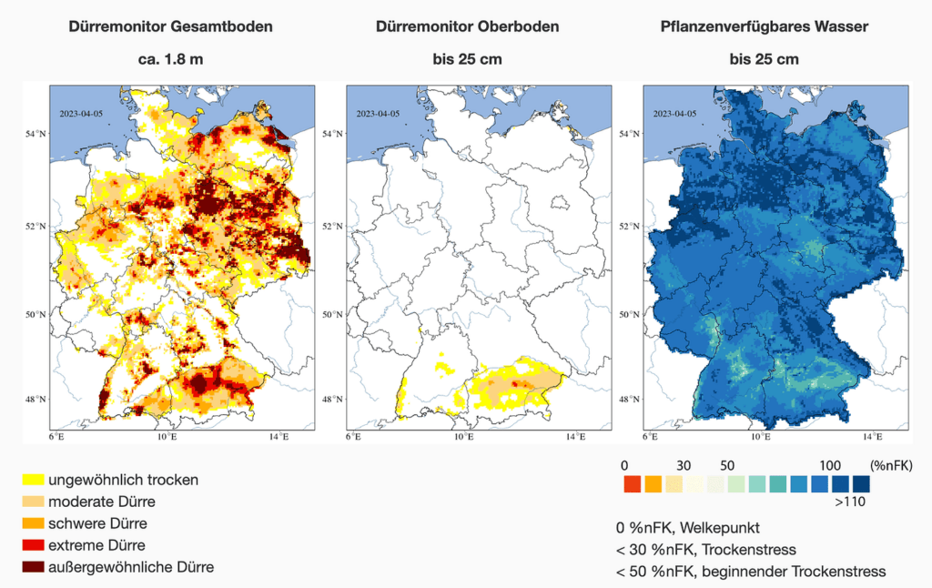 Landkarten von Deutschland, Dürremonitor 2023-04-07 um 14.00
