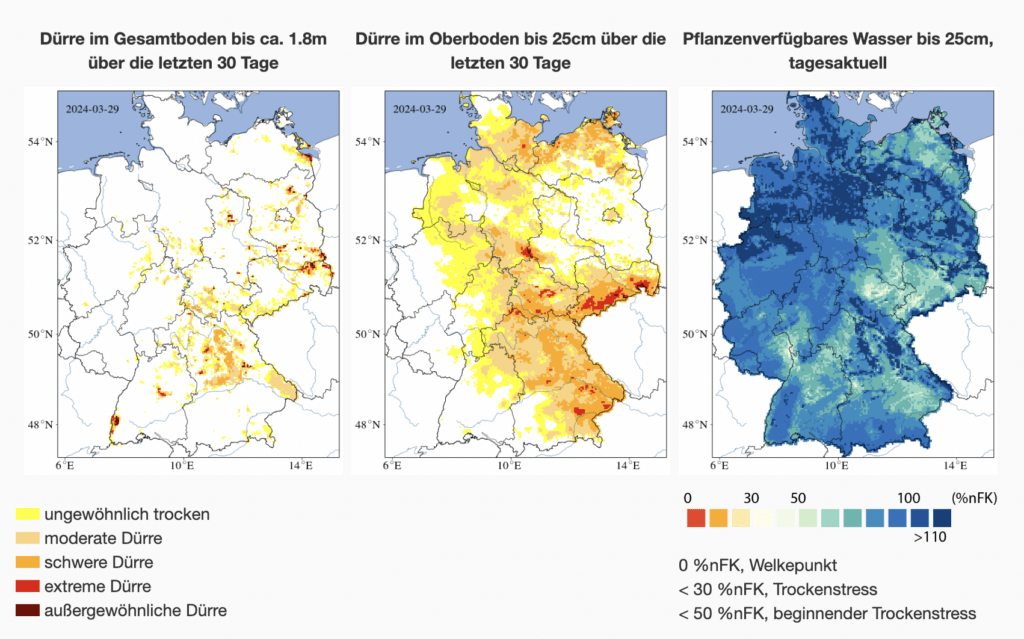 Landkarten von Deutschland, Dürremonitor
 vom 14.02.2024